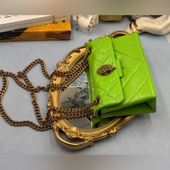 🆕 KURT GEIGER LONDON 🧿 NWOT Leather Mini Kensington Bag, Neon Green - Picture 10 of 15